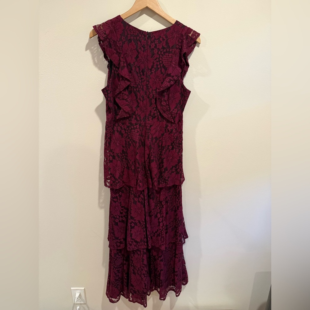 Lulu's Burgundy High Low Lace Dress - Picture 2 of 3